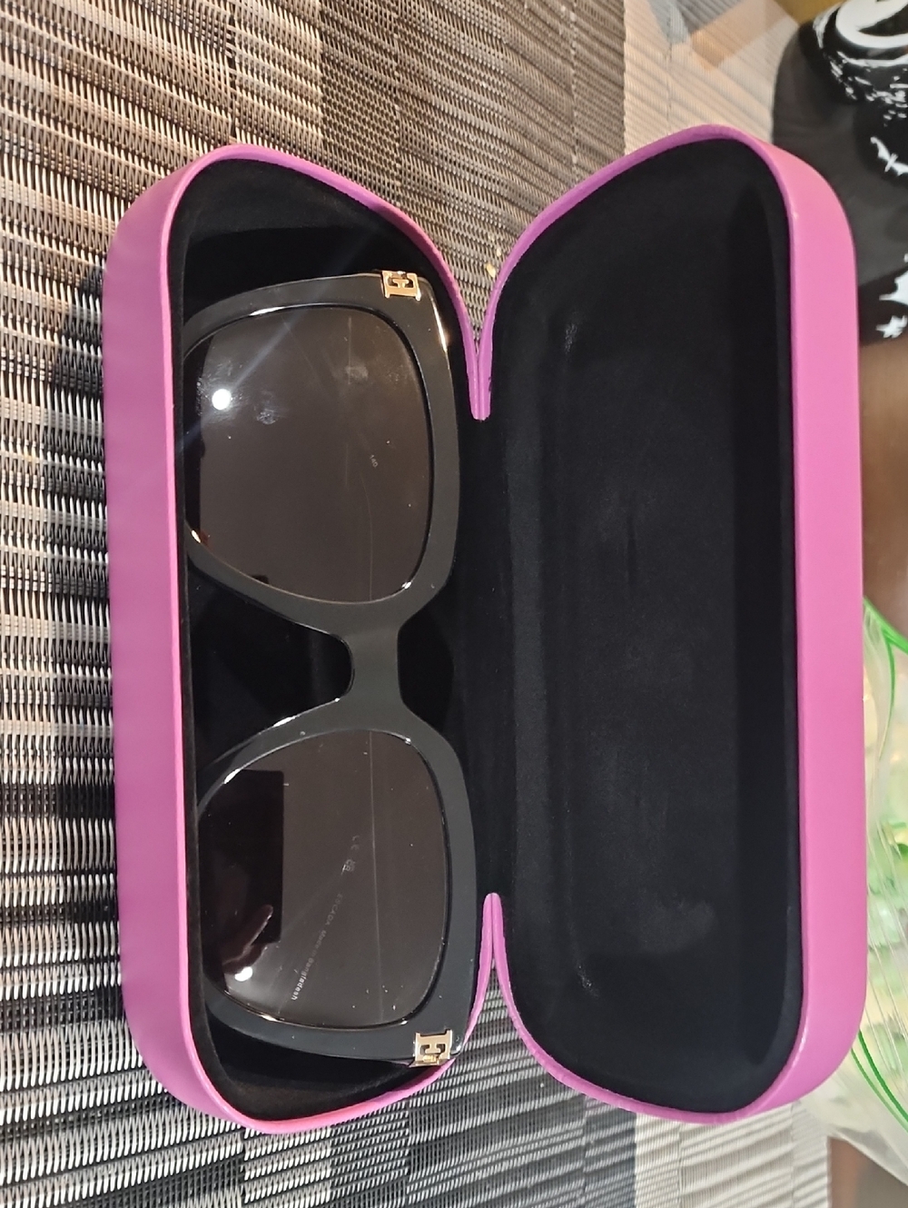 Black Oversized Sunglasses in Pink Case